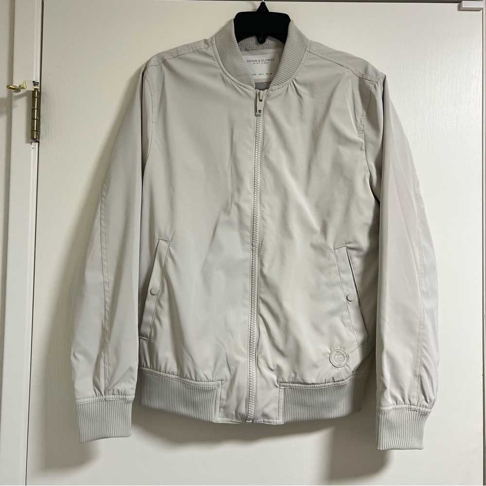 DENIM & FLOWER Men's Classic Bomber Jacket - Sand / Khaki - S - Picture 3 of 12